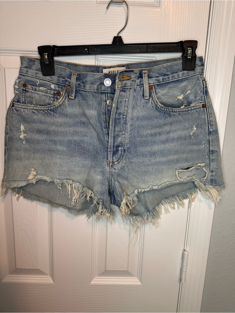 Agolde Light Wash Distressed Denim Cutoff Shorts